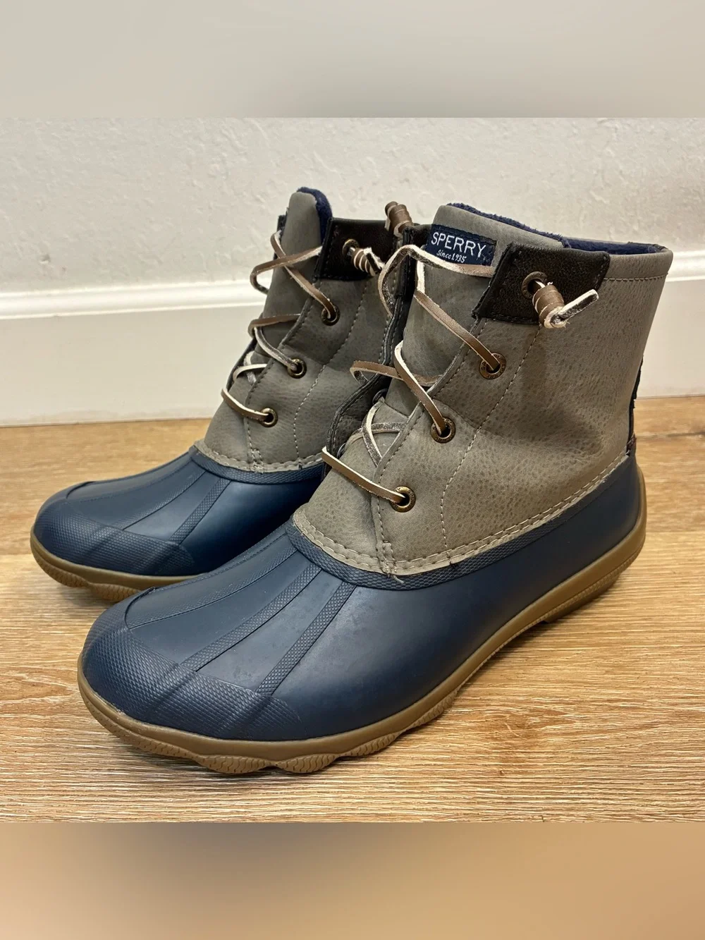 Sperry Syren Gulf Duck Boots Ankle Zip Gray/Blue Waterproof Women's Size 8 M